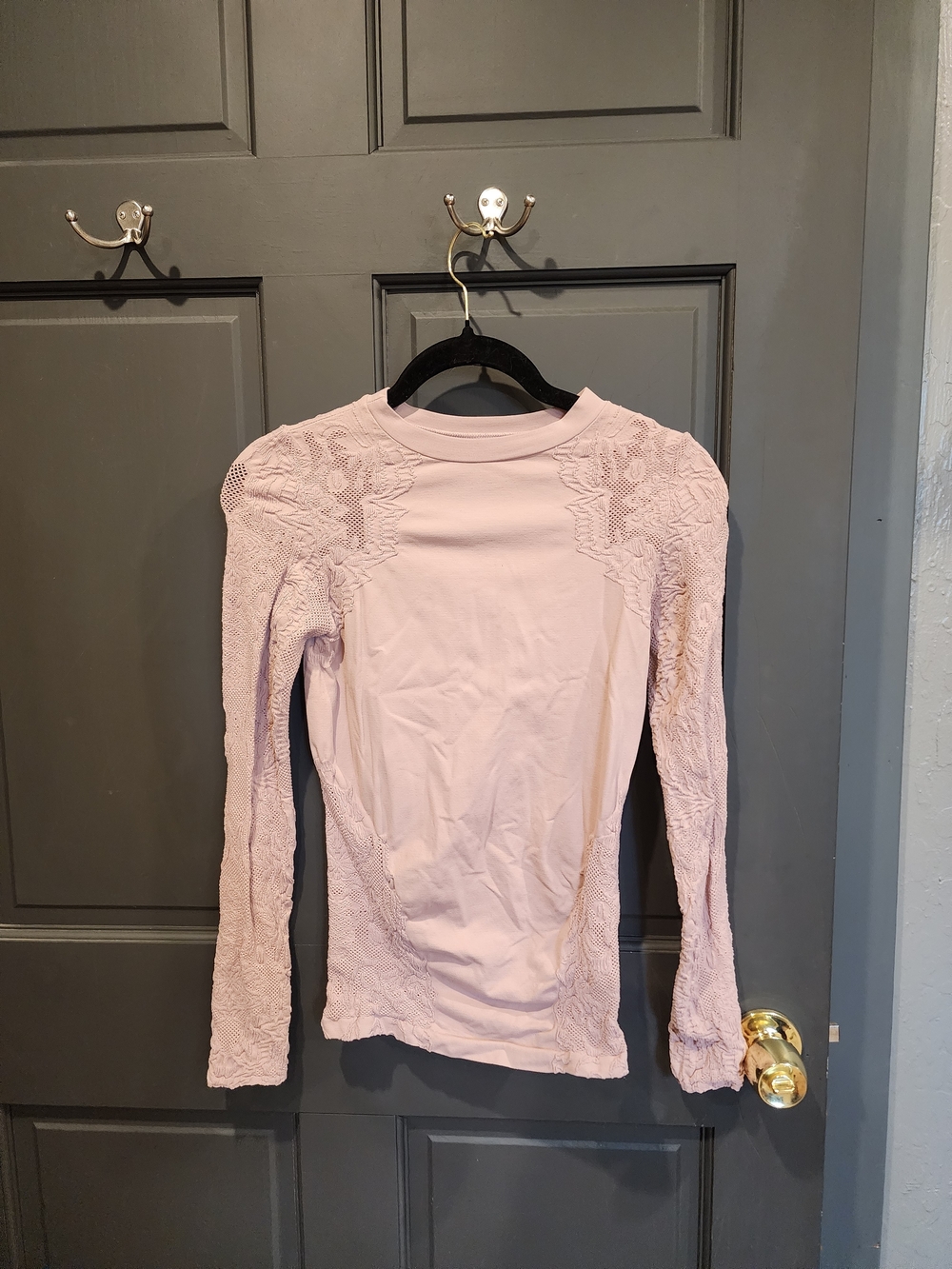 Free People Women's Long-Sleeve Lace-Panel Top - Light Pink